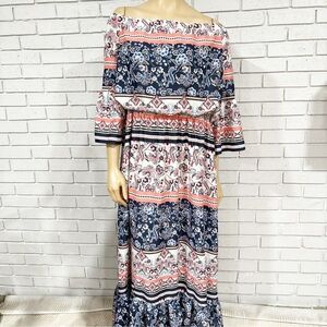Eliza J Off-Shoulder Floral Maxi Dress - Blue and Pink